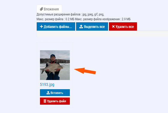 Добавить фото с отчётом о рыбалке